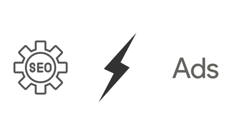 Illustration SEO vs Ads avec icônes représentant le référencement naturel et la publicité en ligne