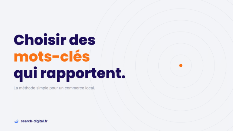 Commerçant en train de choisir ses mots-clés devant une recherche Google sur son ordinateur