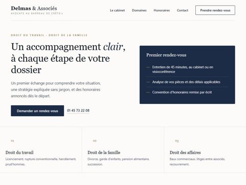 Exemple
de site internet pour un cabinet d'avocats : domaines d'intervention et prise de rendez-vous